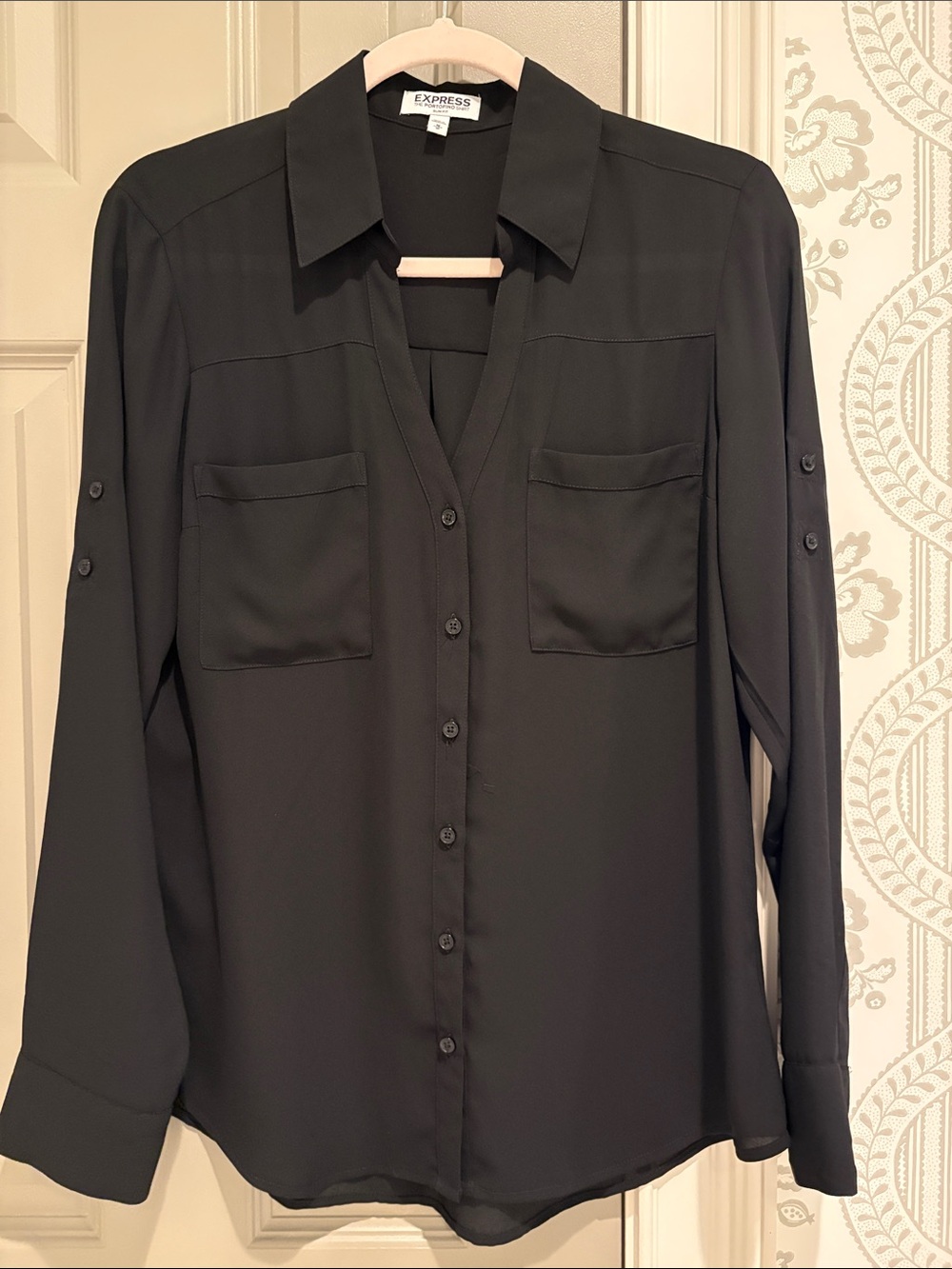 Express Black Long-Sleeve Button-Down Shirt